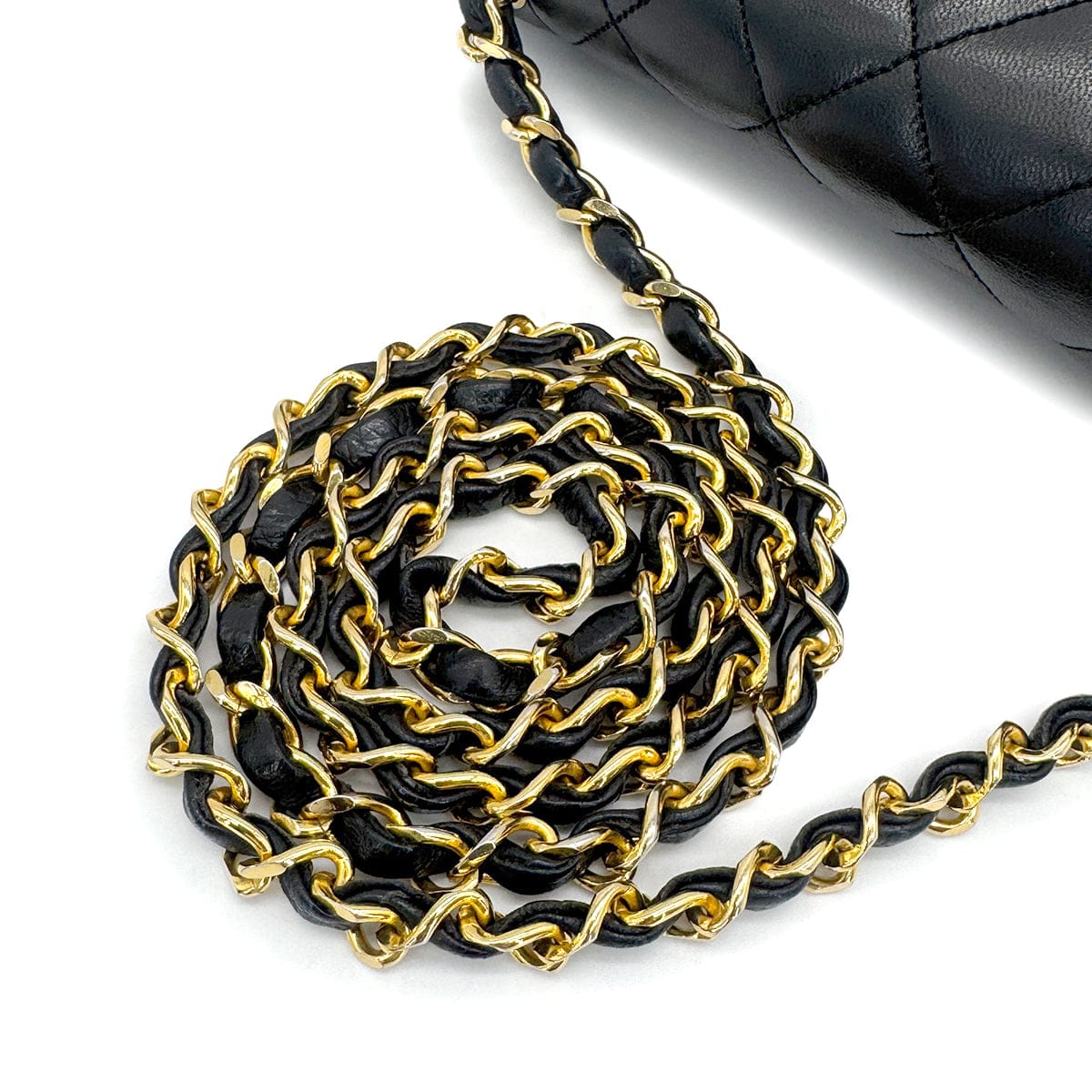 VINTAGE CHANEL MATELASSE HALF MOON CHAIN SHOULDER BAG BLACK LAMB SKIN GOLD HARDWARE 90319939