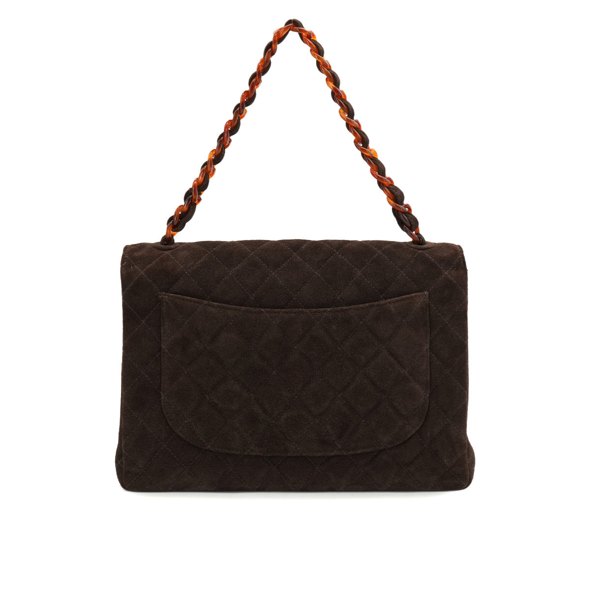 VINTAGE CHANEL MATELASSE PLASTIC CHAIN HAND BAG BROWN SUEDE GOLD HARDWARE 90326855