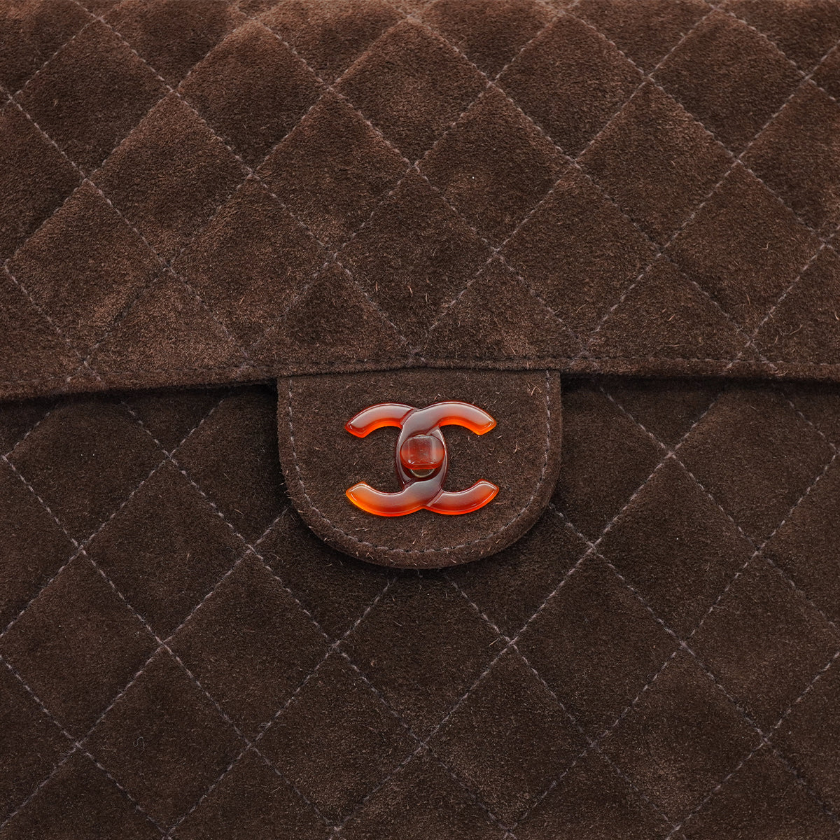 VINTAGE CHANEL MATELASSE PLASTIC CHAIN HAND BAG BROWN SUEDE GOLD HARDWARE 90326855