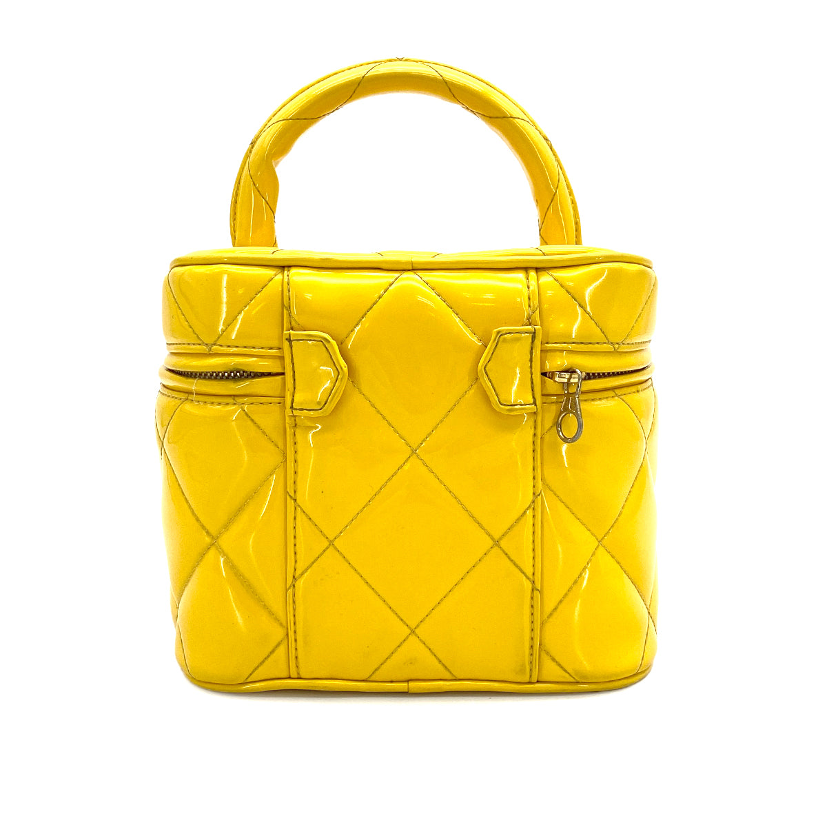 VINTAGE CHANEL MATELASSE VANITY HAND BAG YELLOW ENAMEL GOLD HARDWARE 90313408