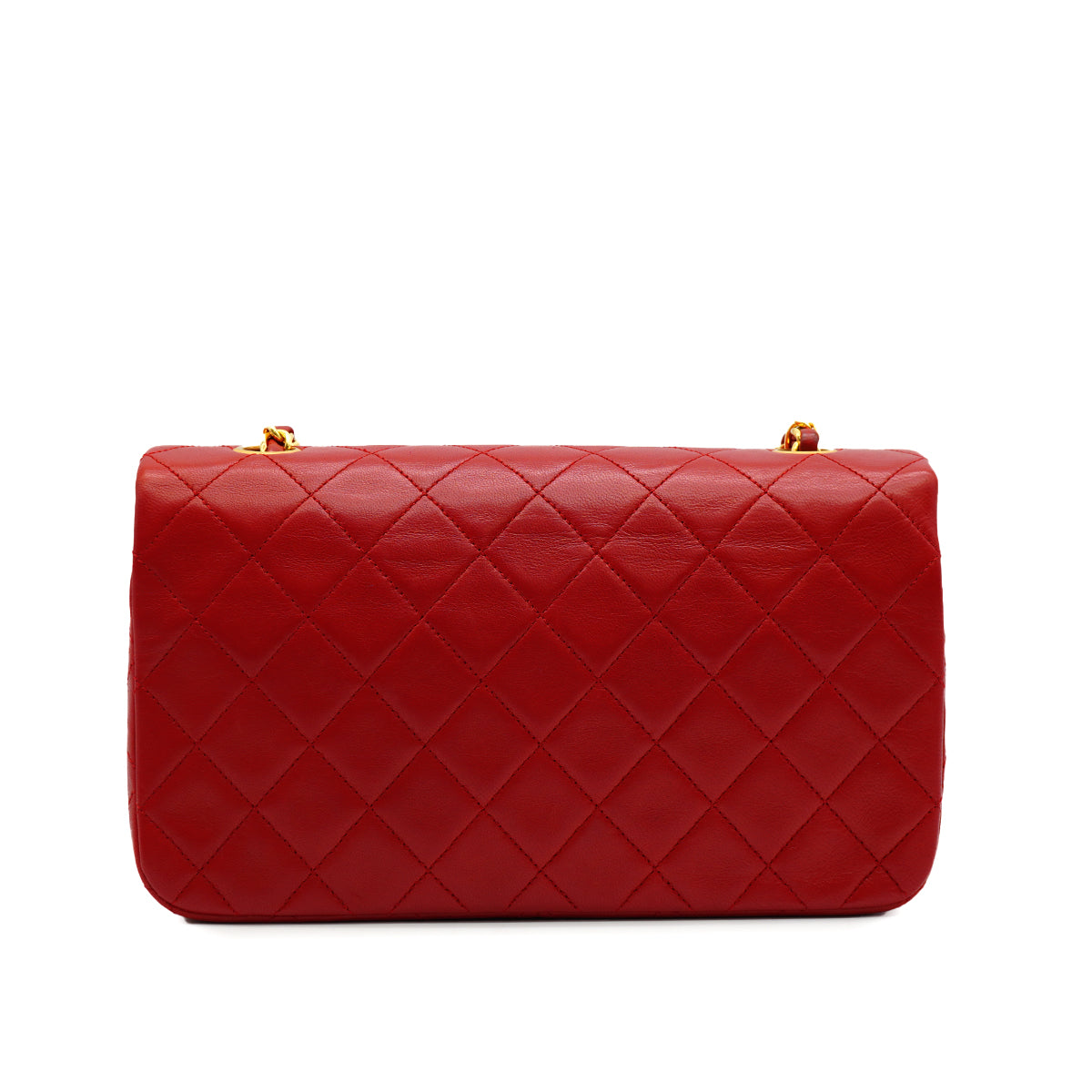 VINTAGE CHANEL MATERASSE FULL FLAP CHAIN SHUOLDER BAG RED LAMB SKIN GOLD HARDWARE 90346116