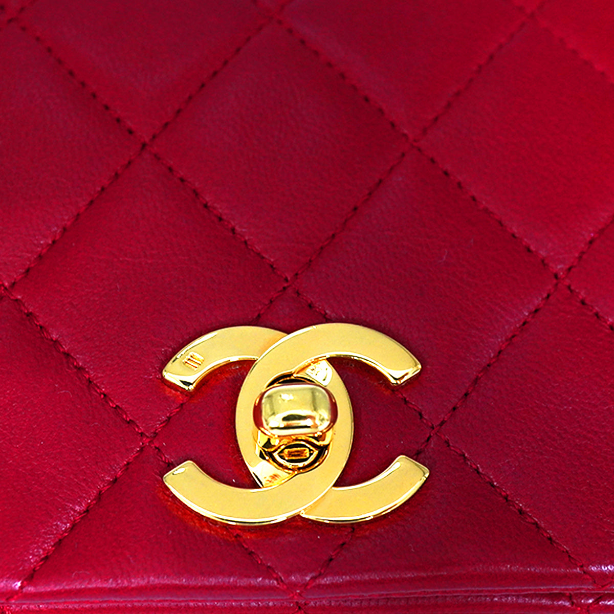 VINTAGE CHANEL MATERASSE FULL FLAP CHAIN SHUOLDER BAG RED LAMB SKIN GOLD HARDWARE 90346116