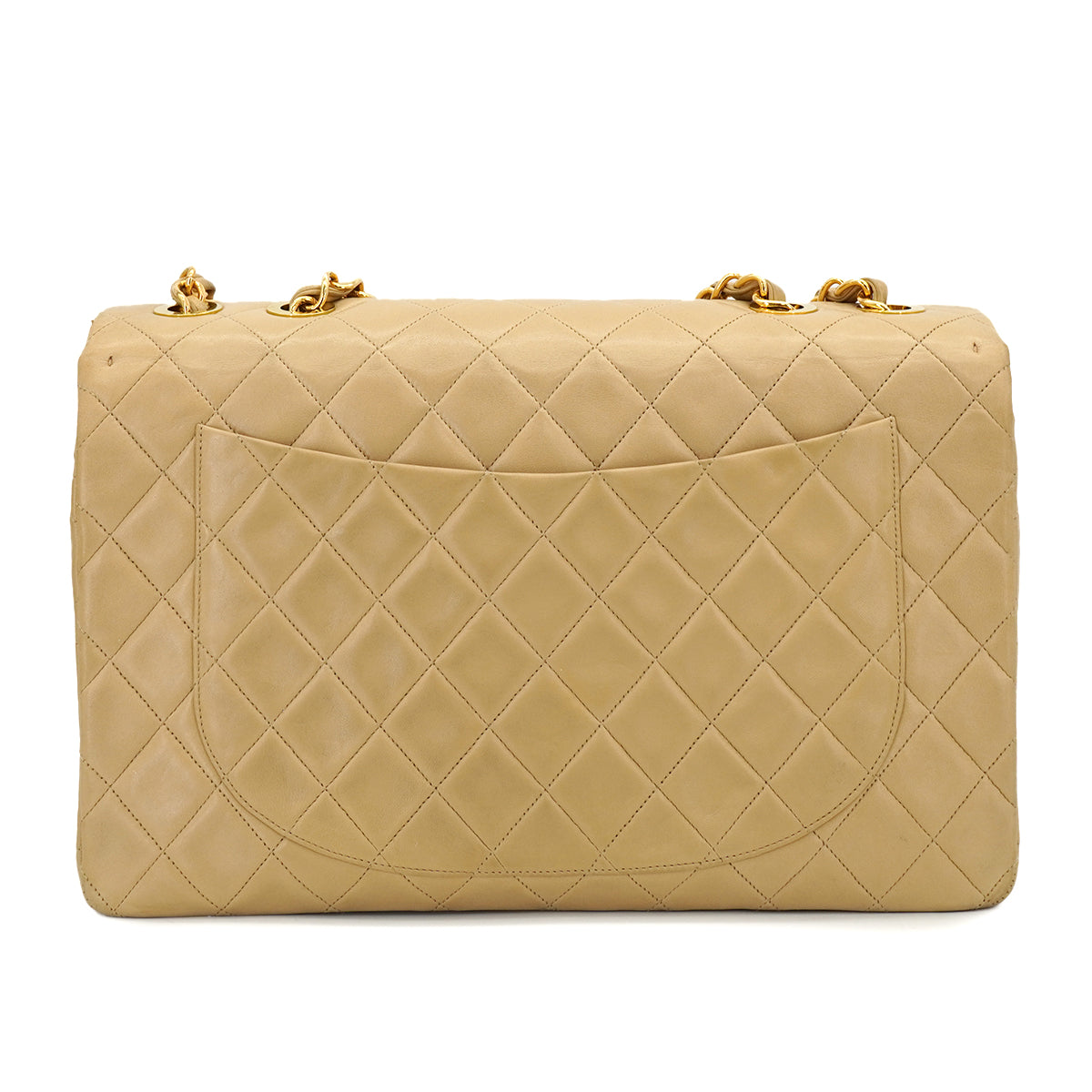 VINTAGE CHANEL MAXI MATELASSE 34 CHAIN SHOULDER BAG BEIGE LAMB SKIN GOLD HARDWARE 90330931