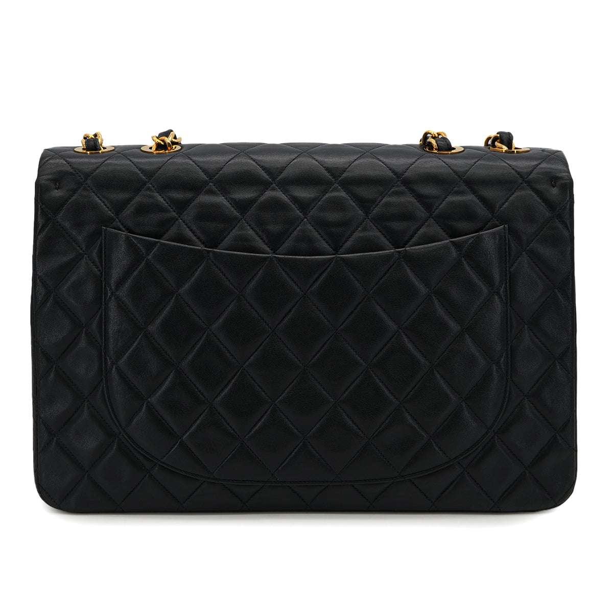 VINTAGE CHANEL MAXI MATELASSE 34 CHAIN SHOULDER BAG BLACK LAMB SKIN GOLD HARDWARE 90325320