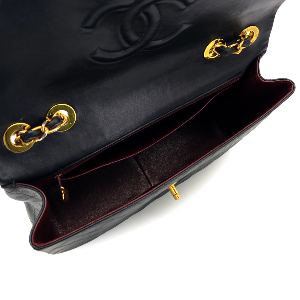 VINTAGE CHANEL MAXI MATELASSE 34 CHAIN SHOULDER BAG BLACK LAMB SKIN GOLD HARDWARE 90325642