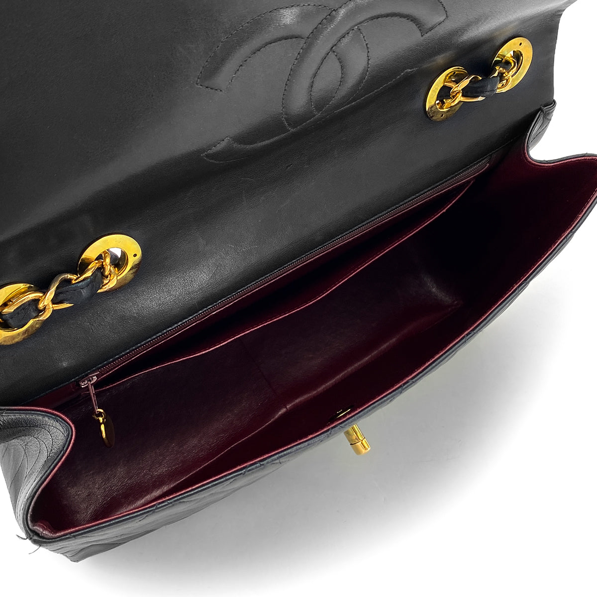 VINTAGE CHANEL MAXI MATELASSE 34 CHAIN SHOULDER BAG BLACK LAMB SKIN GOLD HARDWARE 90323982