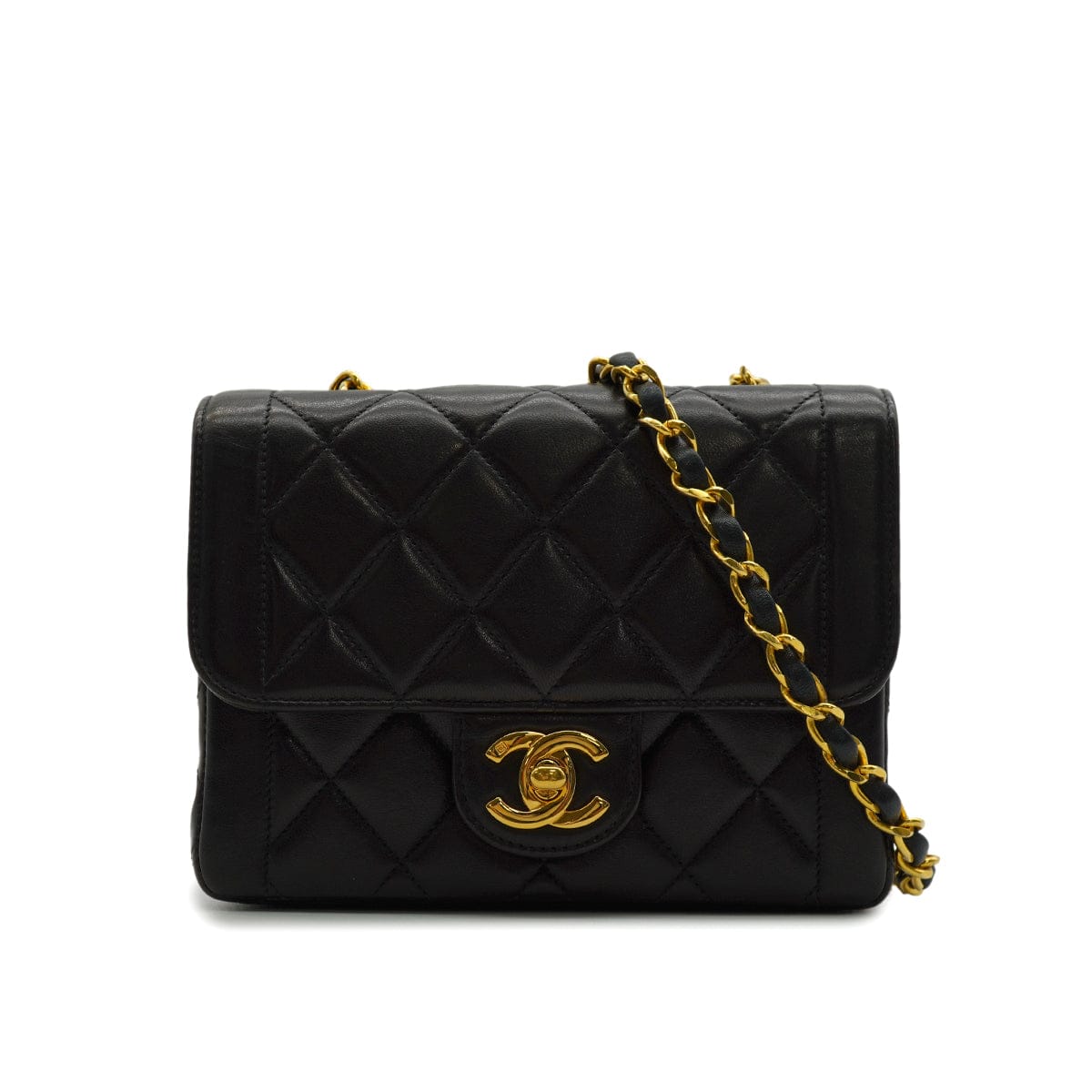 Luxury Promise Japan VINTAGE CHANEL MINI MATELASSE CHAIN SHOULDER BAG BLACK LAMB SKIN GOLD HARDWARE 90345156