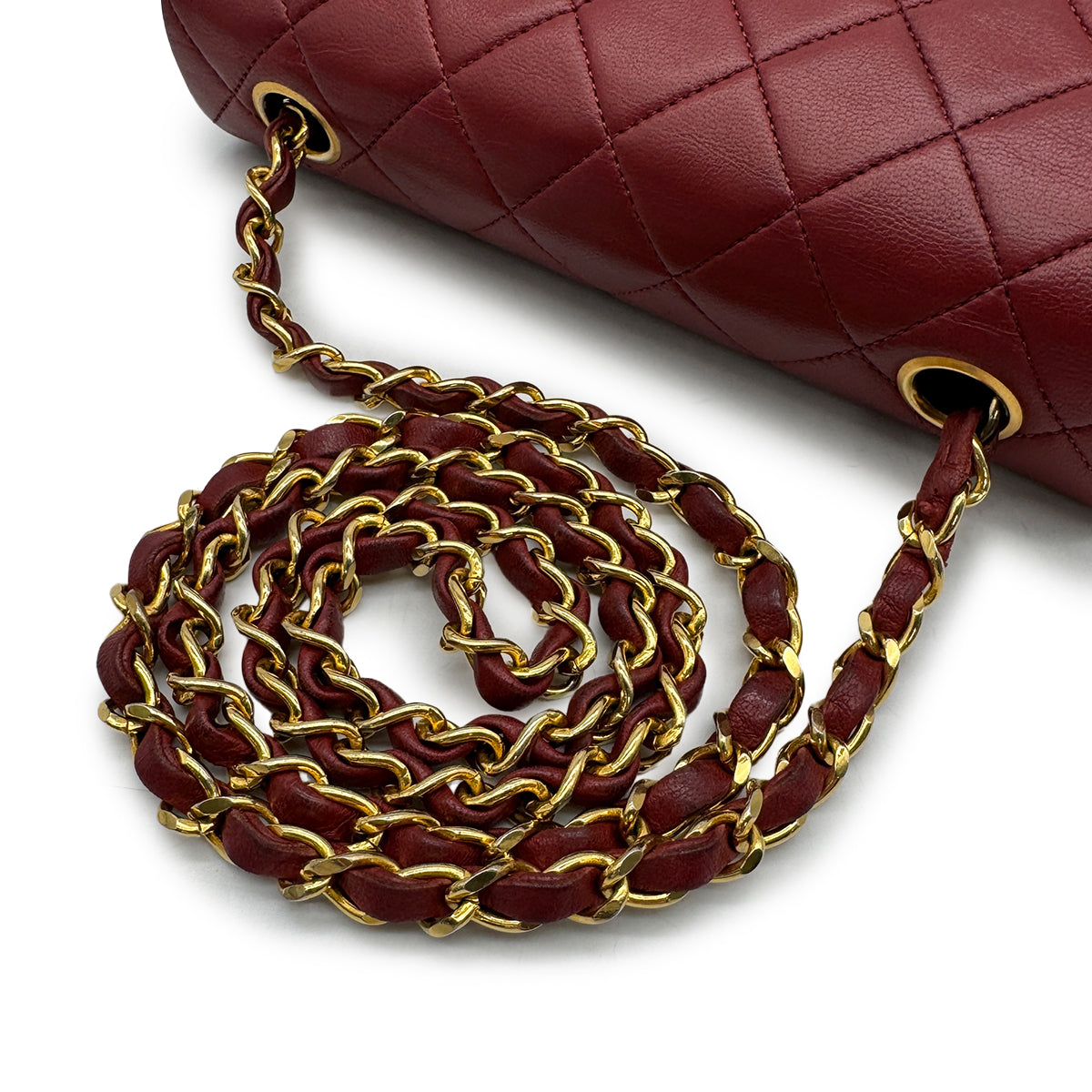 VINTAGE CHANEL MINI MATELASSE CHAIN SHOULDER BAG RED LAMB SKIN GOLD HARDWARE 90329210
