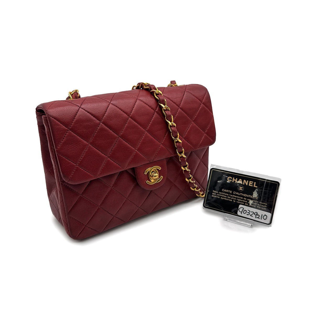 VINTAGE CHANEL MINI MATELASSE CHAIN SHOULDER BAG RED LAMB SKIN GOLD HARDWARE 90329210