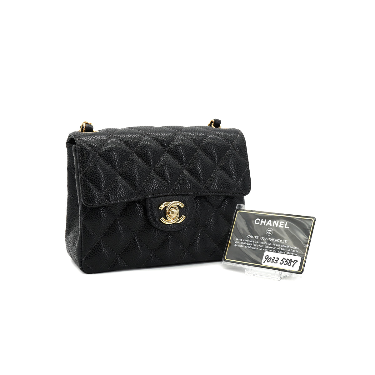 VINTAGE CHANEL MINI SQUARE 17 CHAIN SHOULDER BAG BLACK CAVIAR SKIN GOLD HARDWARE 90335587