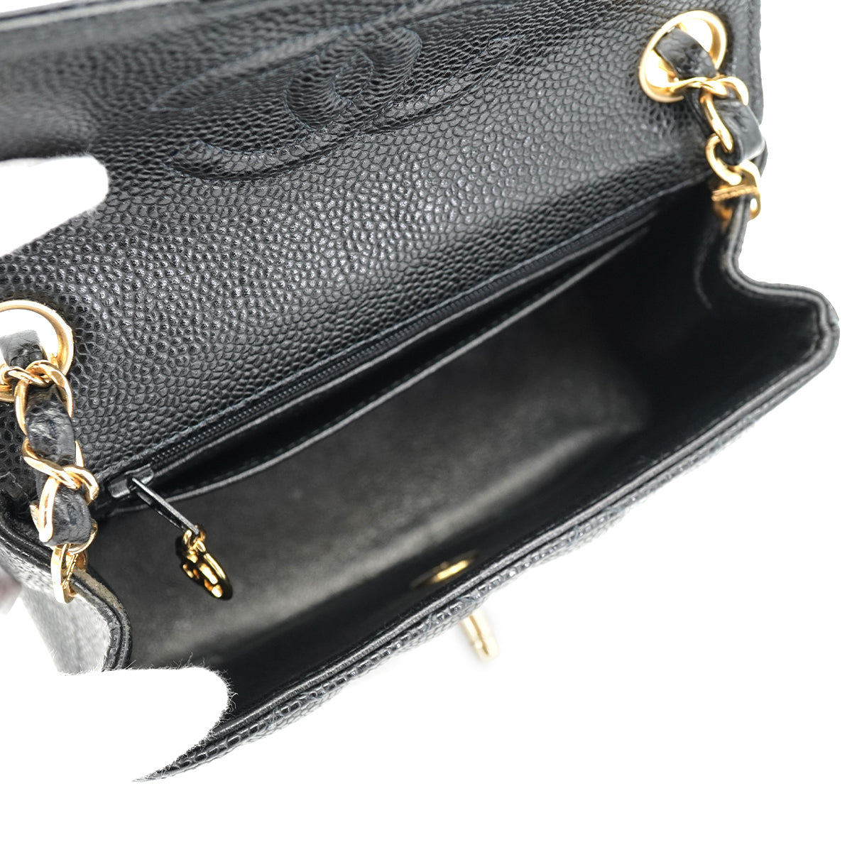 VINTAGE CHANEL MINI SQUARE 17 CHAIN SHOULDER BAG BLACK CAVIAR SKIN GOLD HARDWARE 90335587