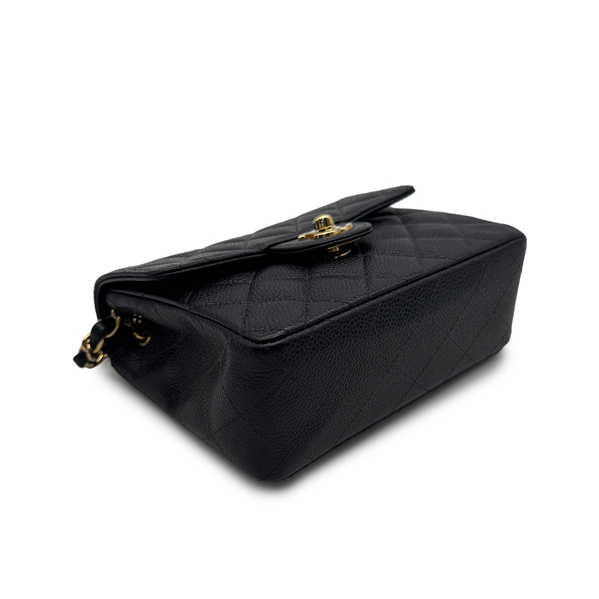 VINTAGE CHANEL MINI SQUARE 17 CHAIN SHOULDER BAG BLACK CAVIAR SKIN GOLD HARDWARE 90328928