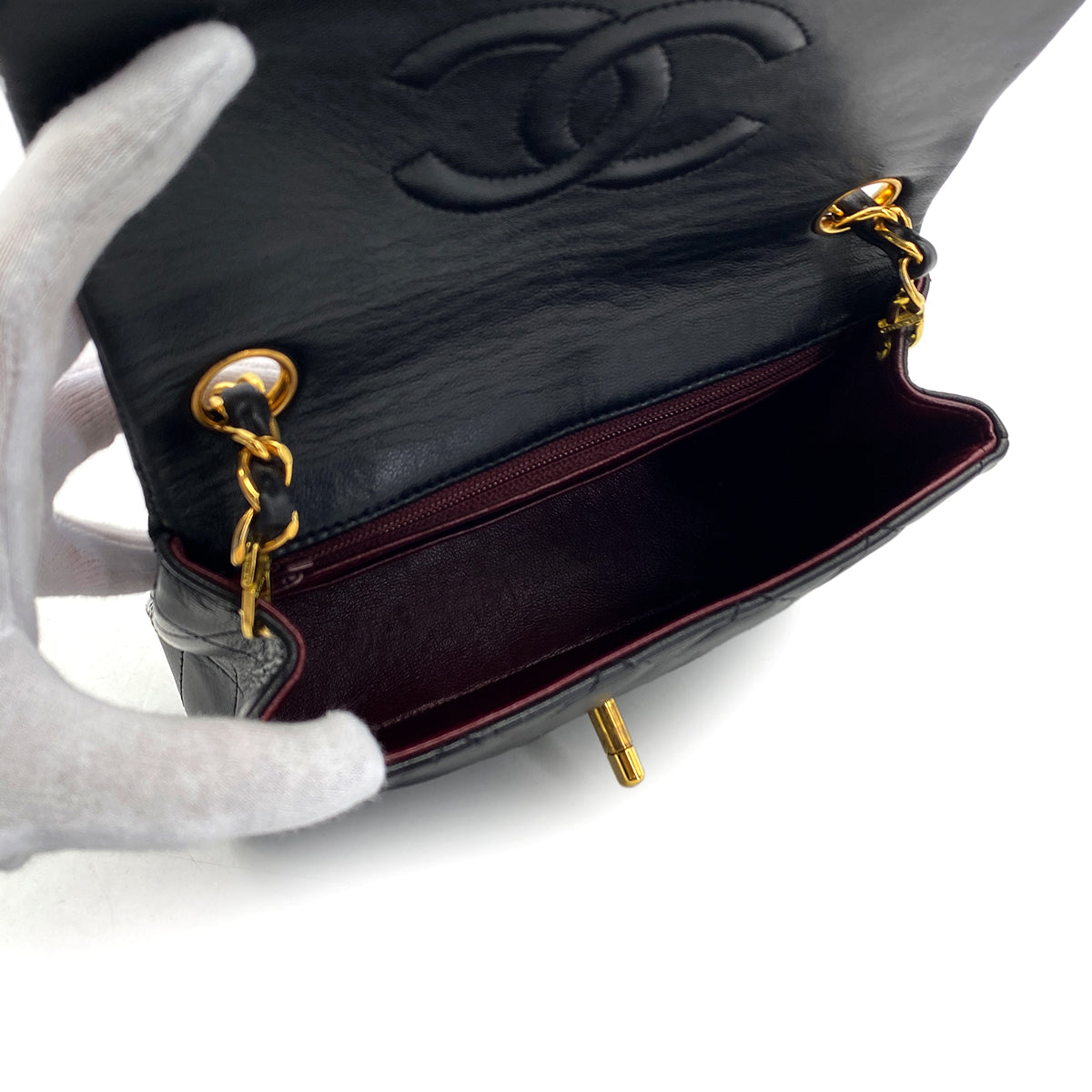 VINTAGE CHANEL MINI SQUARE 17 CHAIN SHOULDER BAG BLACK LAMB SKIN 90324819