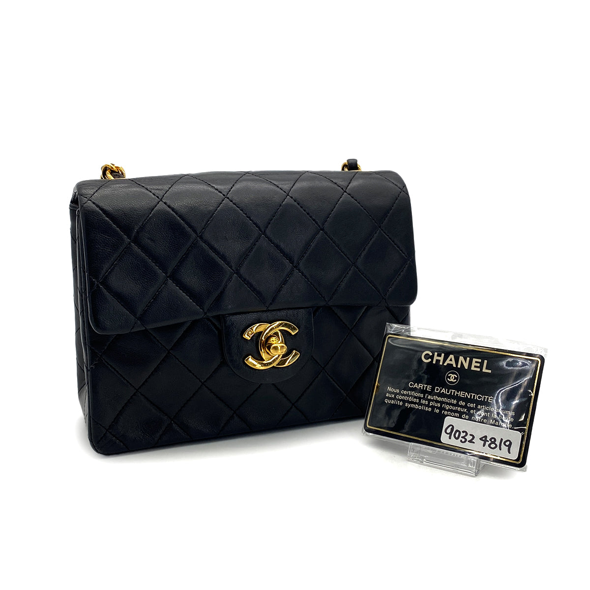 VINTAGE CHANEL MINI SQUARE 17 CHAIN SHOULDER BAG BLACK LAMB SKIN 90324819
