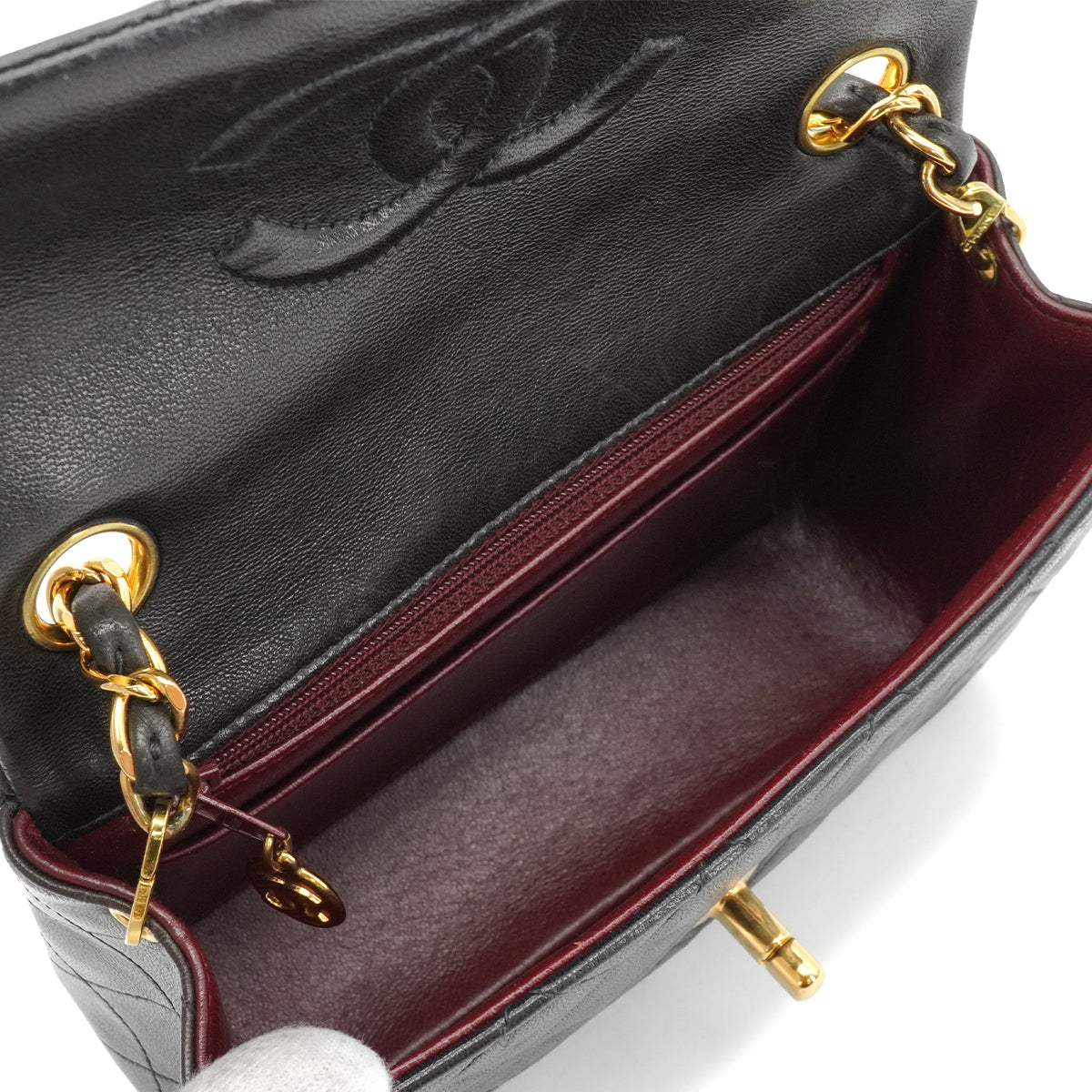 VINTAGE CHANEL MINI SQUARE 17 CHAIN SHOULDER BAG BLACK LAMB SKIN GOLD HARDWARE 90340165