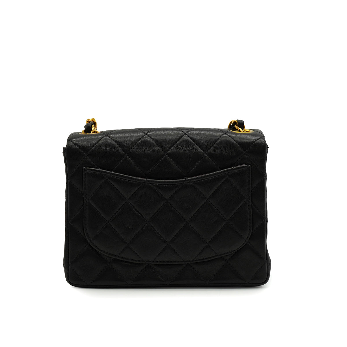 VINTAGE CHANEL MINI SQUARE 17 CHAIN SHOULDER BAG BLACK LAMB SKIN GOLD HARDWARE 90344447