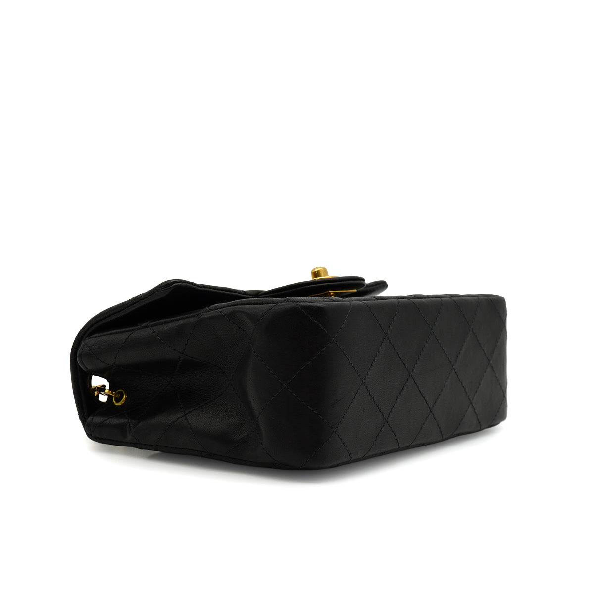 VINTAGE CHANEL MINI SQUARE 17 CHAIN SHOULDER BAG BLACK LAMB SKIN GOLD HARDWARE 90344447