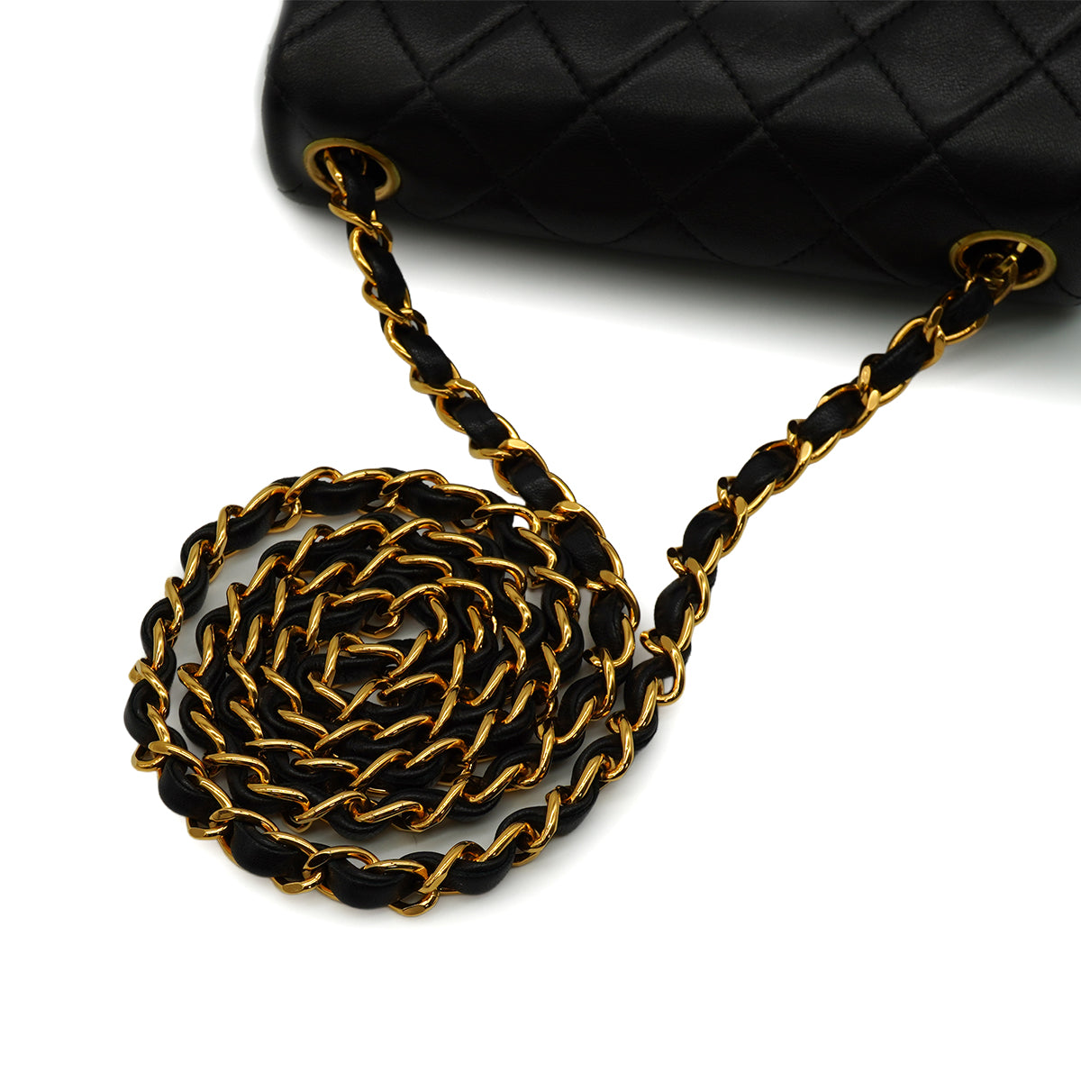 VINTAGE CHANEL MINI SQUARE 17 CHAIN SHOULDER BAG BLACK LAMB SKIN GOLD HARDWARE 90344447