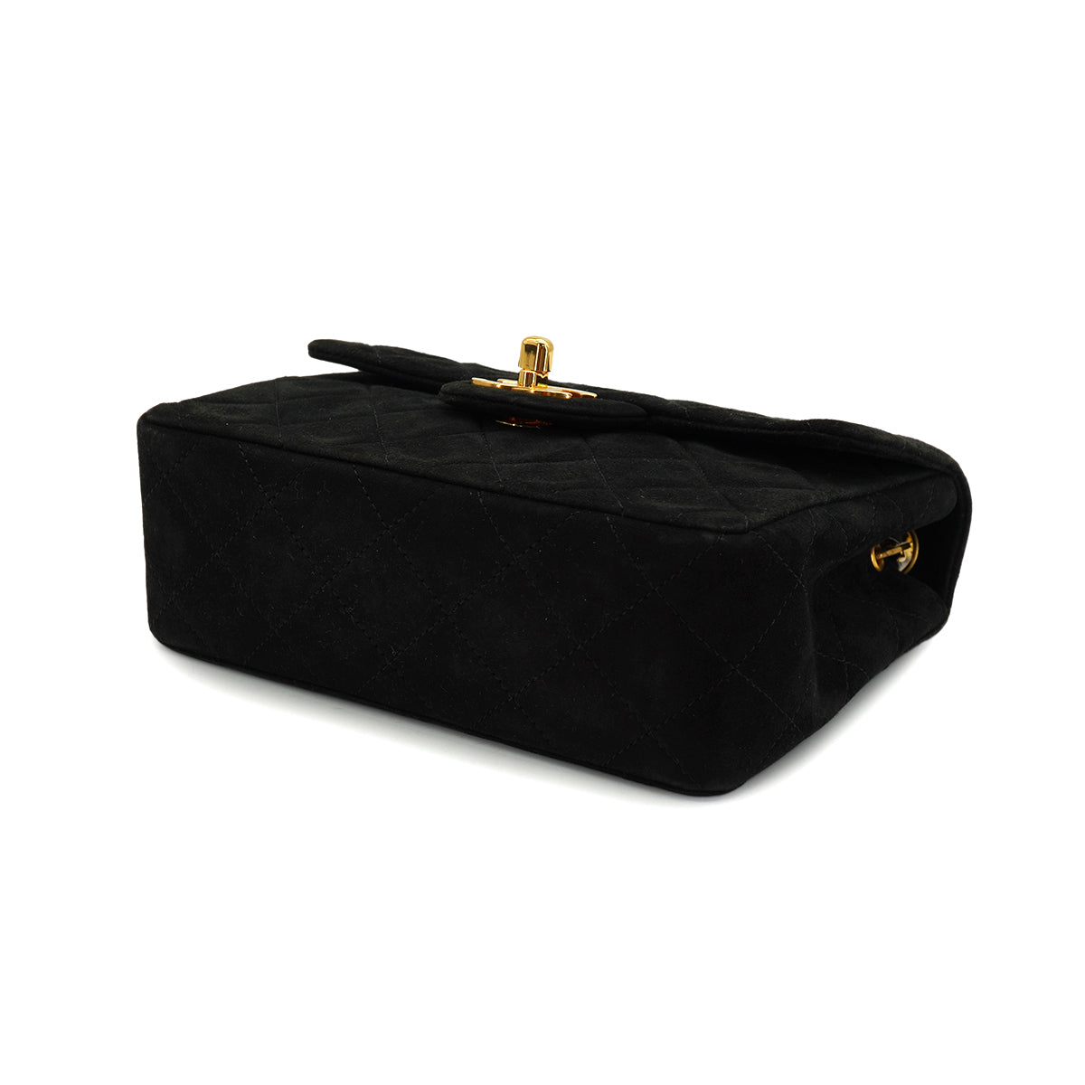 VINTAGE CHANEL MINI SQUARE 17 CHAIN SHOULDER BAG BLACK SUEDE GOLD HARDWARE 90326733