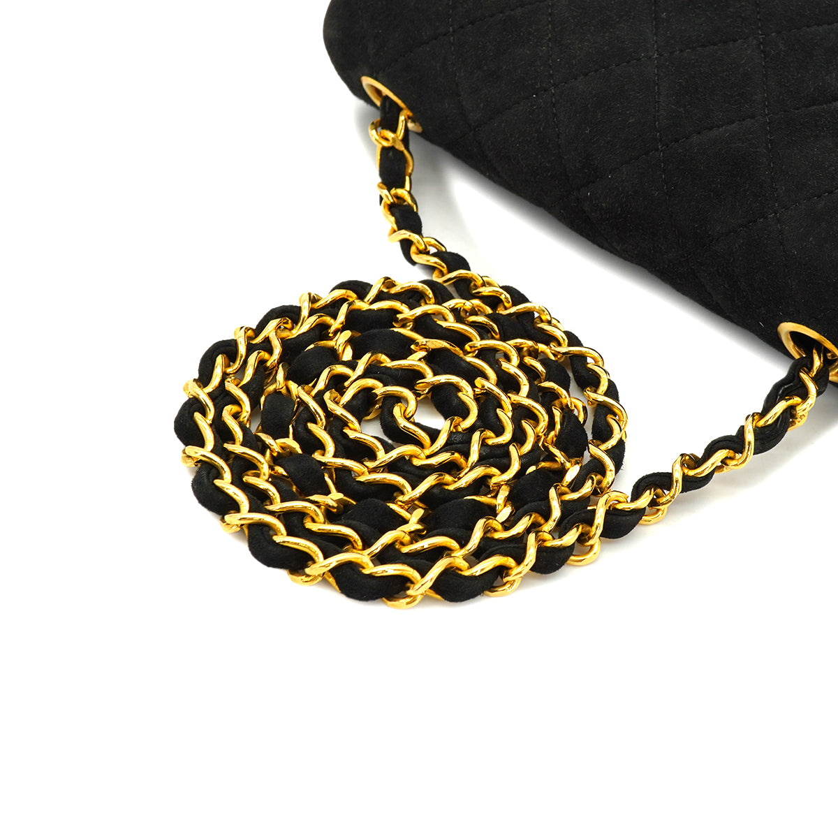 VINTAGE CHANEL MINI SQUARE 17 CHAIN SHOULDER BAG BLACK SUEDE GOLD HARDWARE 90326733