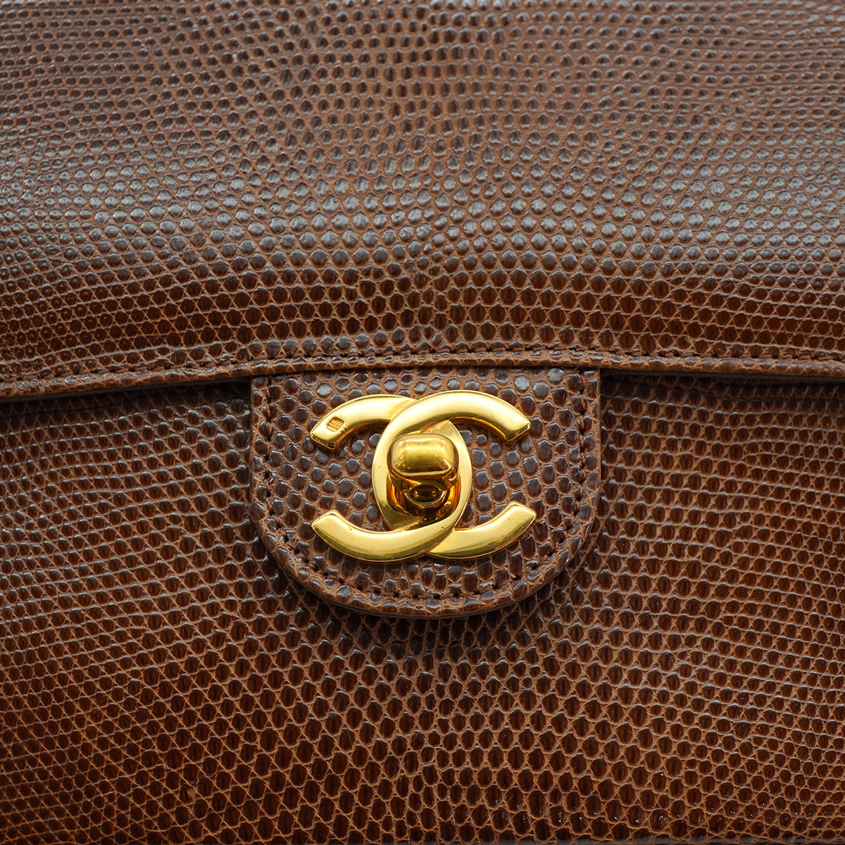 VINTAGE CHANEL MINI SQUARE 17 CHAIN SHOULDER BAG BROWN LIZARD GOLD HARDWARE 90327395