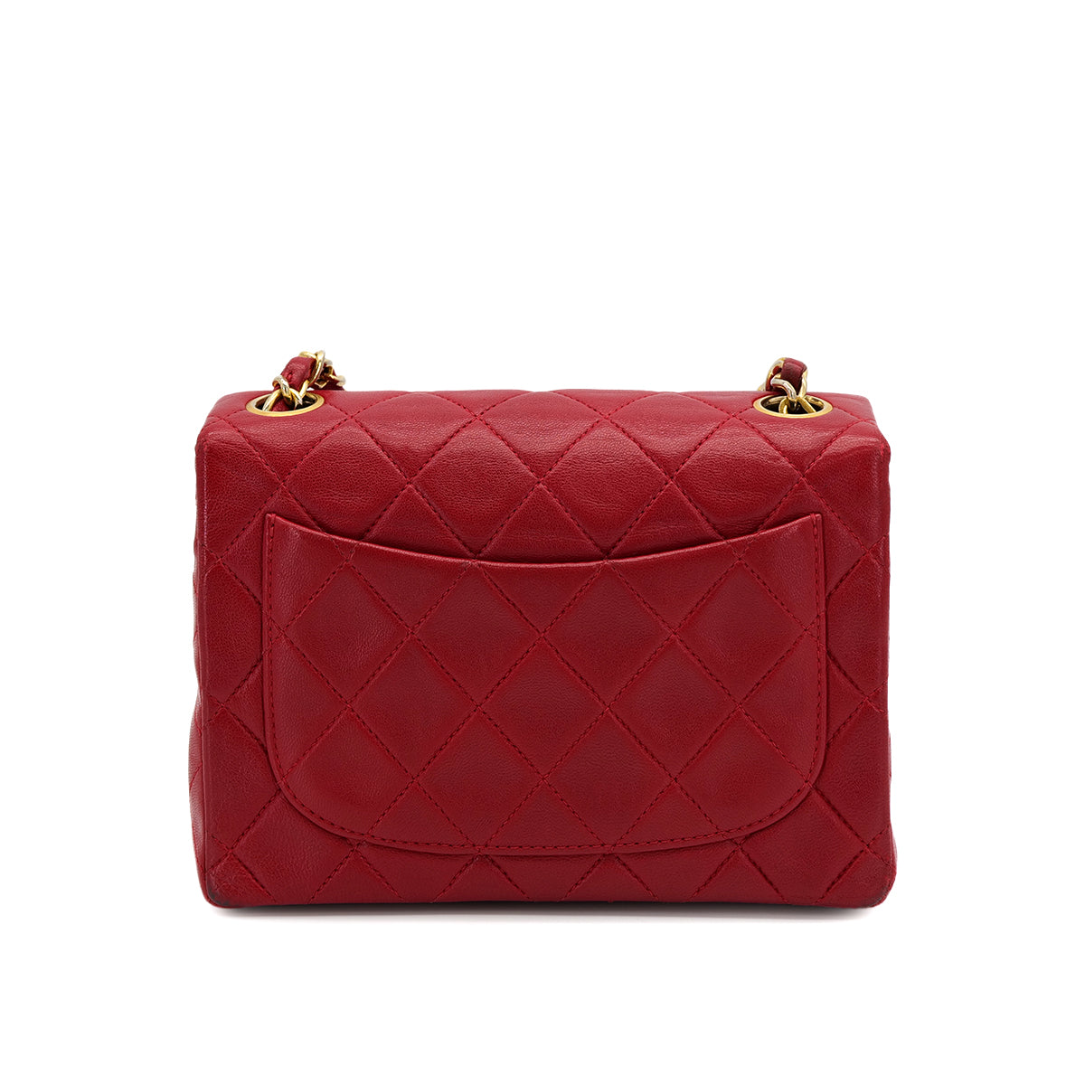 VINTAGE CHANEL MINI SQUARE 17 CHAIN SHOULDER BAG RED LAMB SKIN GOLD HARDWARE 90317890