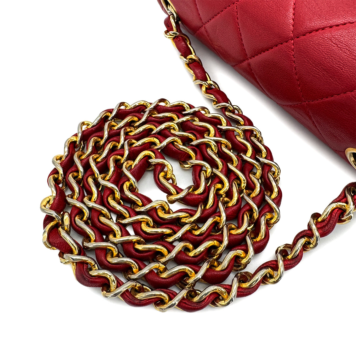 VINTAGE CHANEL MINI SQUARE 17 CHAIN SHOULDER BAG RED LAMB SKIN GOLD HARDWARE 90317890