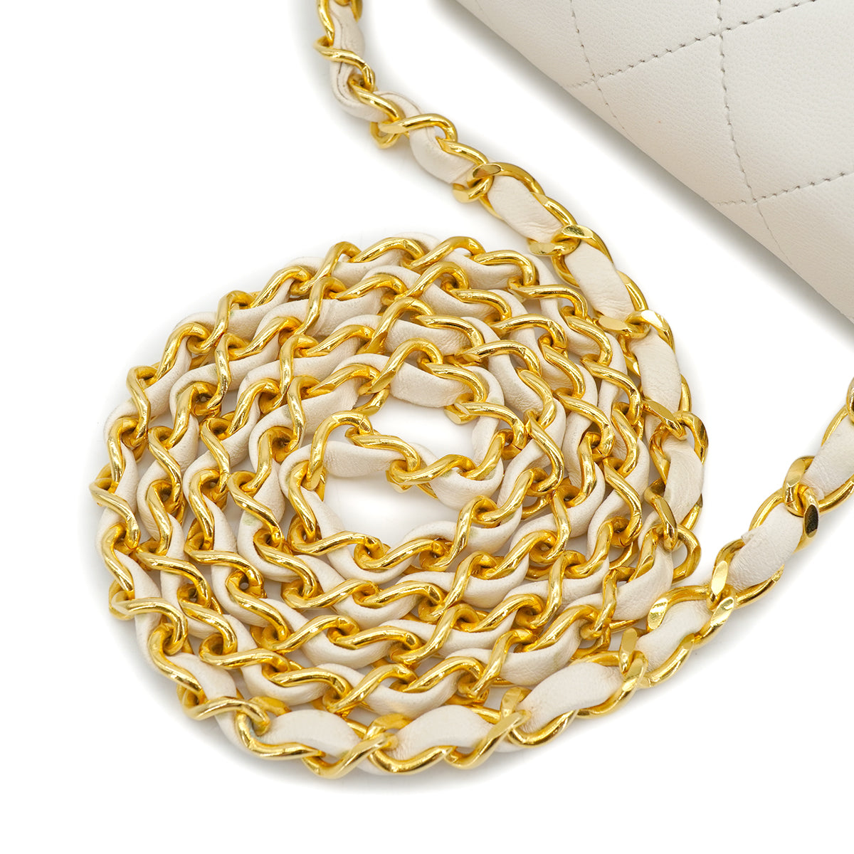 VINTAGE CHANEL MINI SQUARE 17 CHAIN SHOULDER BAG WHITE LAMB SKIN GOLD HARDWARE 90332914