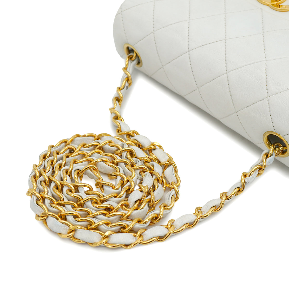 VINTAGE CHANEL MINI SQUARE 17 CHAIN SHOULDER BAG WHITE LAMB SKIN GOLD HARDWARE 90332572