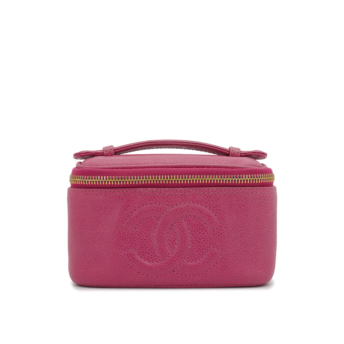 VINTAGE CHANEL MINI VANITY HAND BAG PINK CAVIAR SKIN GOLD HARDWARE 90328715