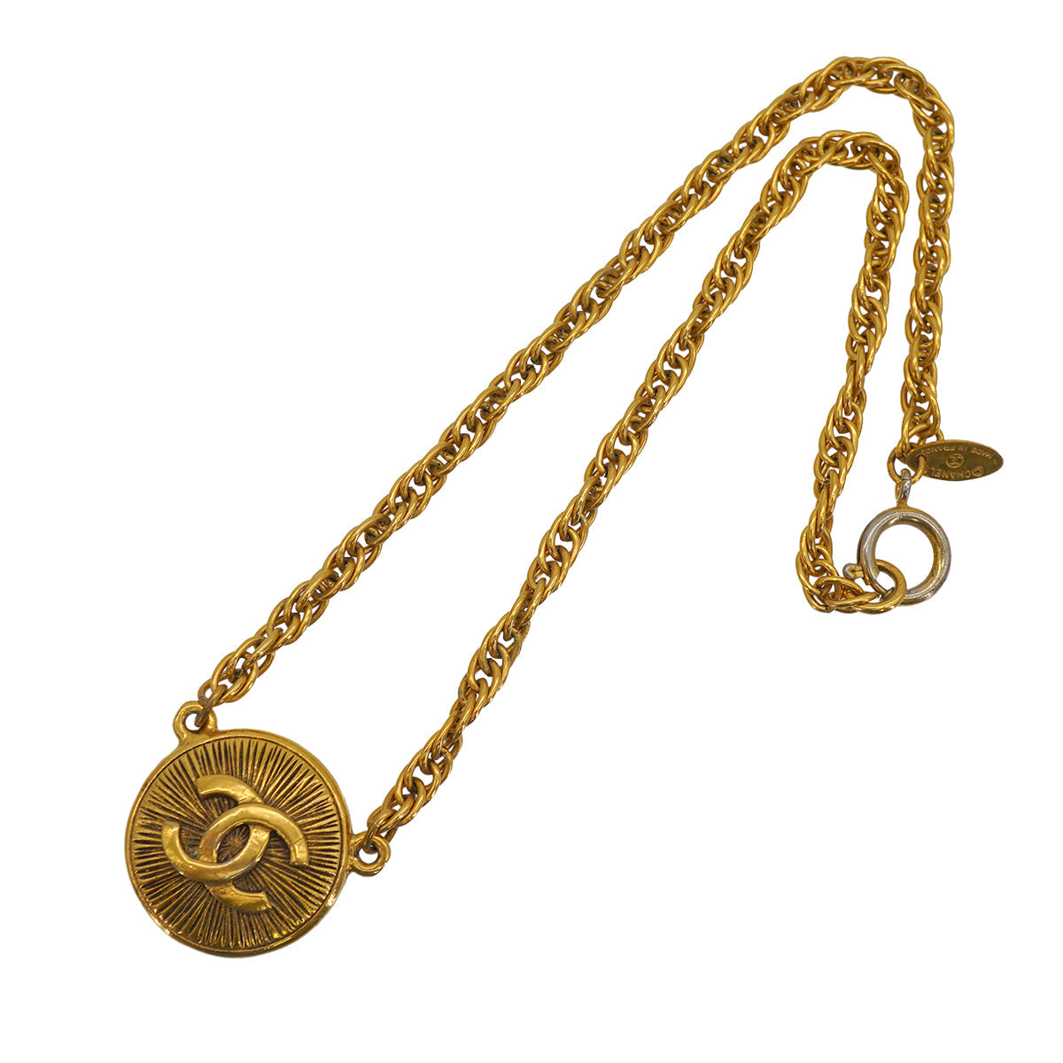 VINTAGE CHANEL NECKLACE COCOMARK ROUND GOLD ACCESSORY 90331834
