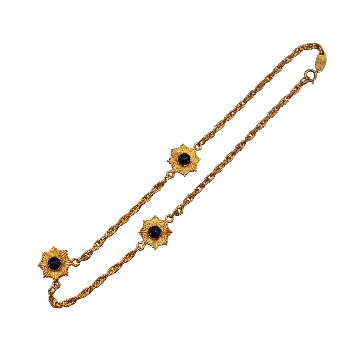 VINTAGE CHANEL NECKLACE COLOR STONE BLACK GOLD ACCESSORY 90321115