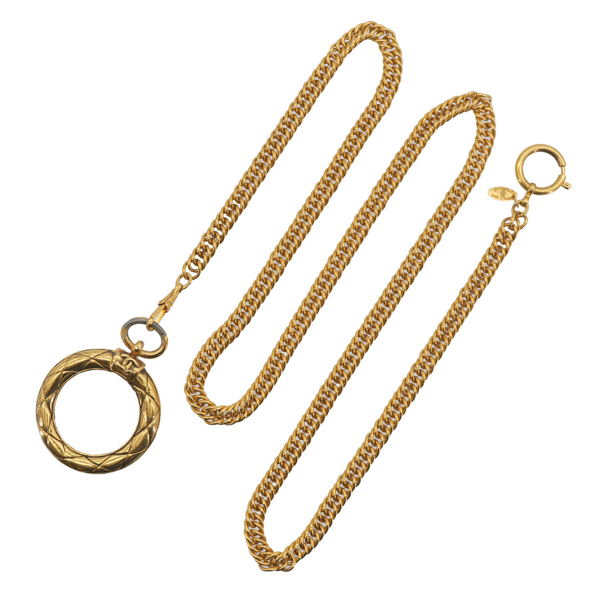 VINTAGE CHANEL NECKLACE LOUPE COCOMARK MATELASSE GOLD ACCESSORY 90322931