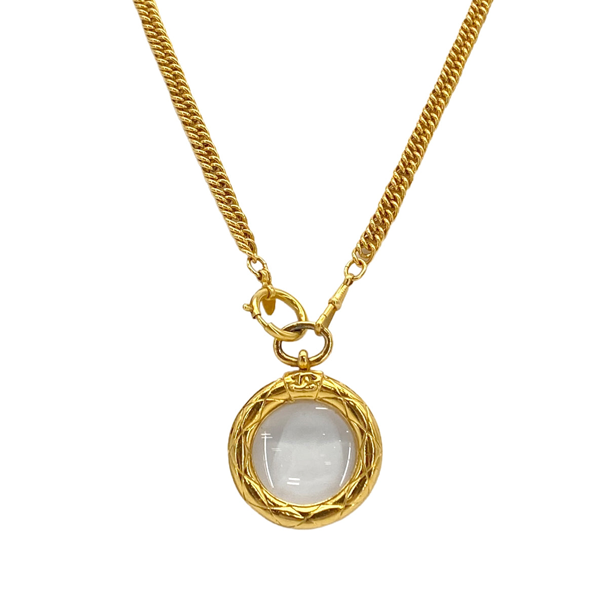 VINTAGE CHANEL NECKLACE LOUPE COCOMARK MATELASSE GOLD ACCESSORY 90326651