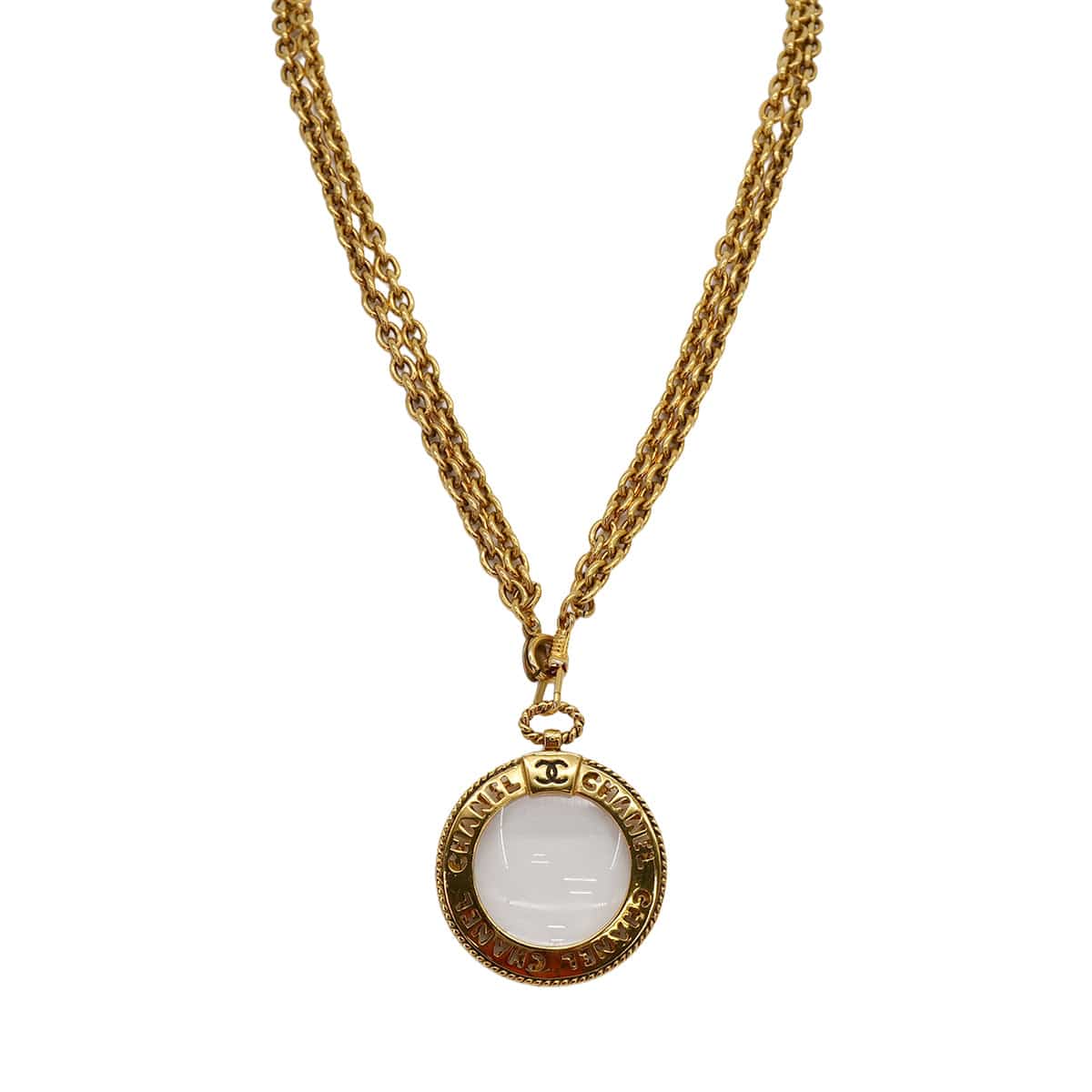 VINTAGE CHANEL NECKLACE MAGNIFYING GLASS COCOMARK LOGO GOLD ACCESSORY 90321103