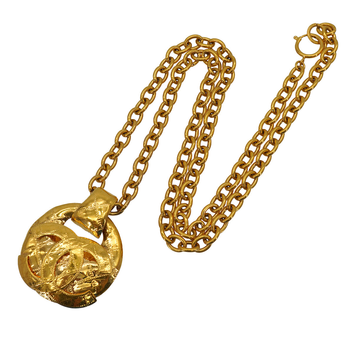 VINTAGE CHANEL NECKLACE MATELASSE COCOMARK GOLD ACCESSORY 94P 90331678