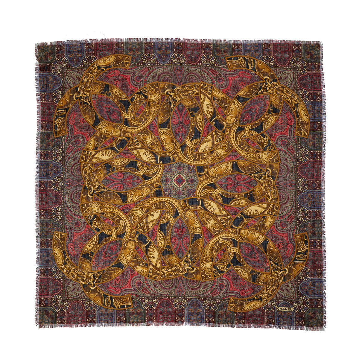 VINTAGE CHANEL PAISLEY PATTERN SCARF MULTICOLOR SILK CASHMERE 90319714