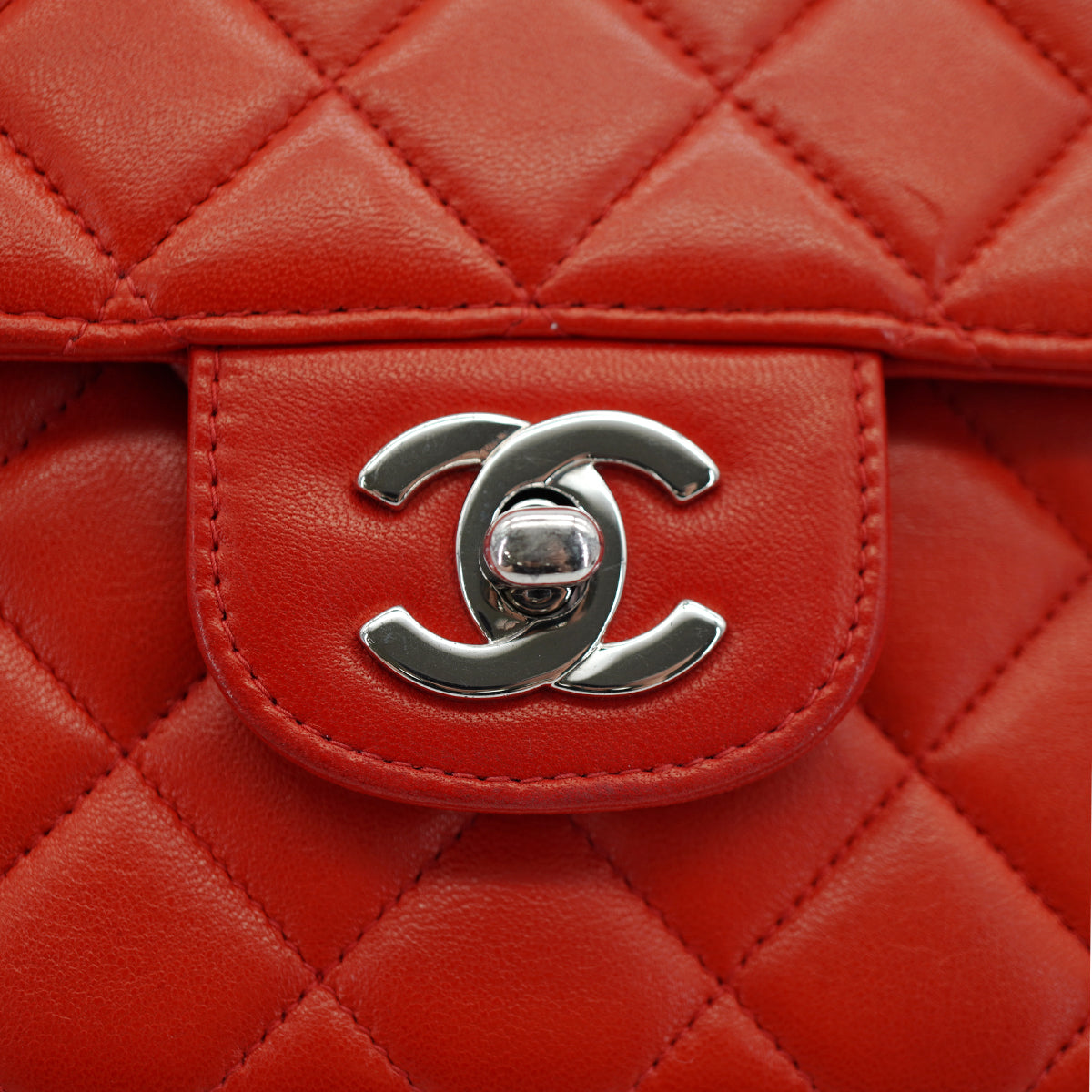 VINTAGE CHANEL PARENT-CHILD BAG PARENTS ONLY RED LAMB SKIN SILVER HARDWARE 90335317