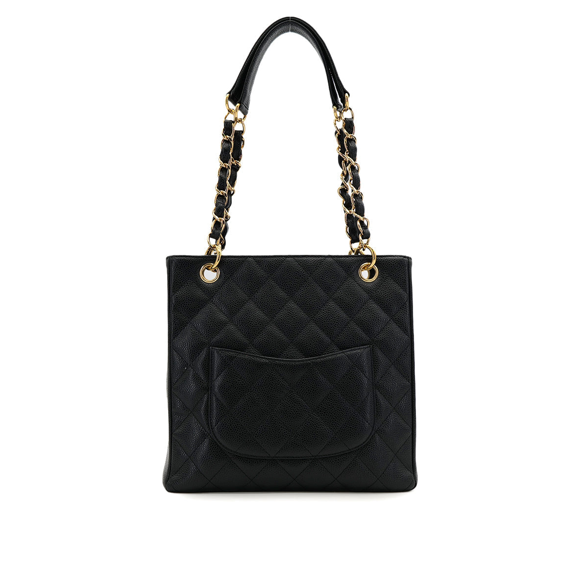 VINTAGE CHANEL PST CHAIN TOTE BAG BLACK CAVIAR SKIN GOLD HARDWARE 90317909