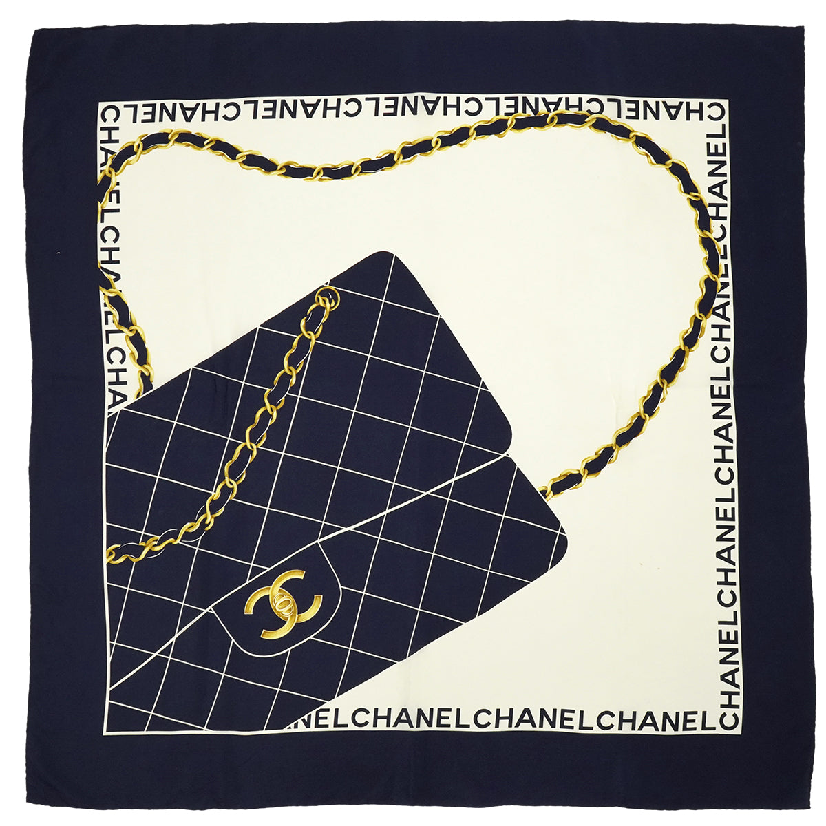 VINTAGE CHANEL SCARF COCOMARK BAG MATELASSE WHITE GOLD NAVY SILK 90338284