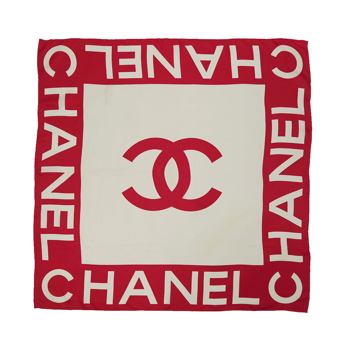 VINTAGE CHANEL SCARF COCOMARK LOGO RED IVORY SILK 90319727