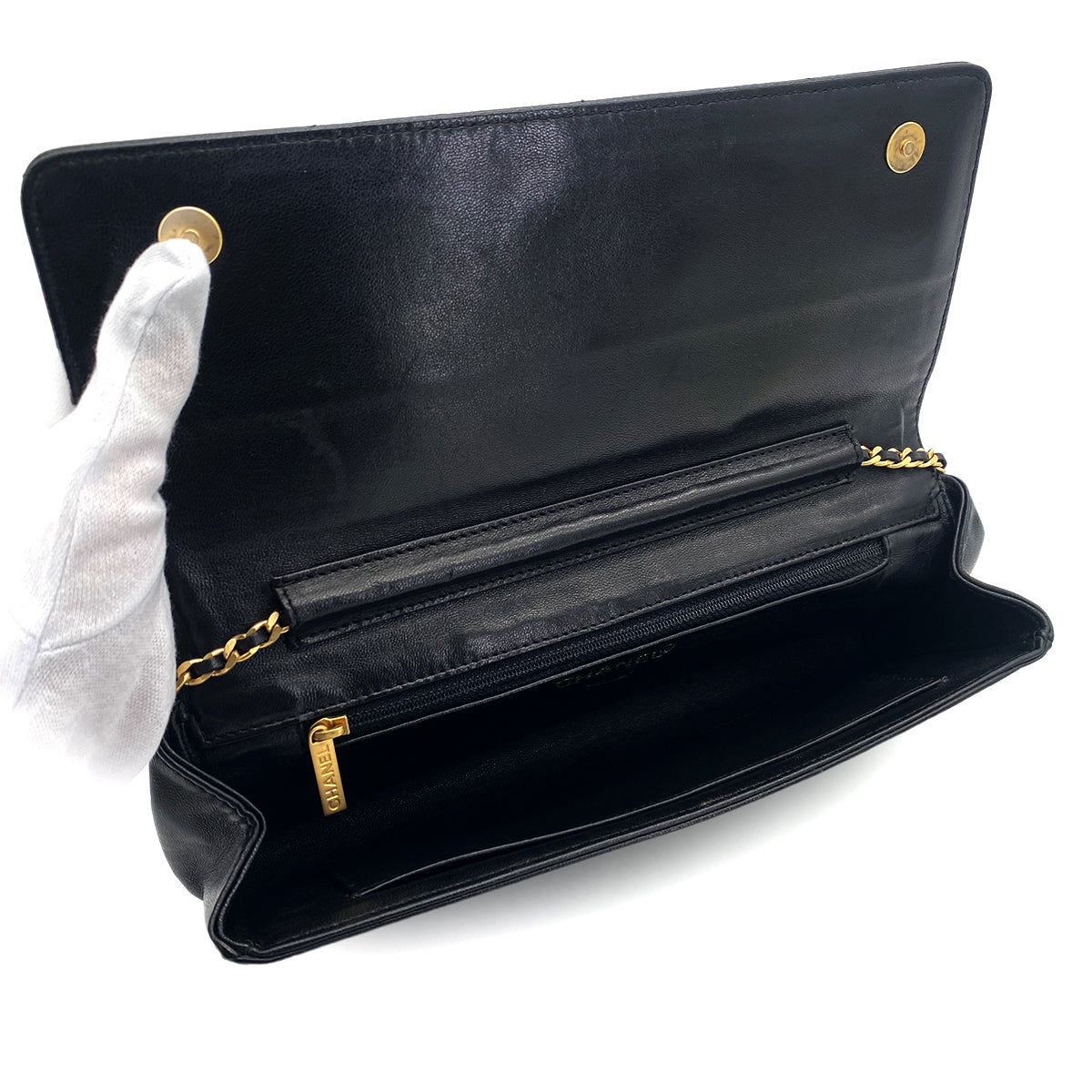 VINTAGE CHANEL STRASS IMPERIAL EAGLE CLUTCH CHAIN SHOULDER BAG RHINESTONE BLACK LAMB SKIN 90304710