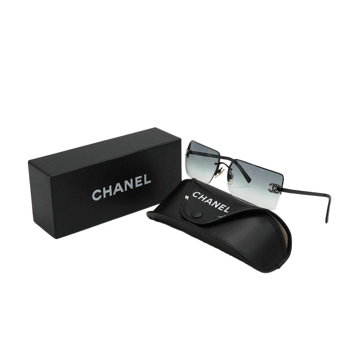 VINTAGE CHANEL SUNGLASSES COCOMARK RHINESTONE BLACK EYEWEAR 90339436