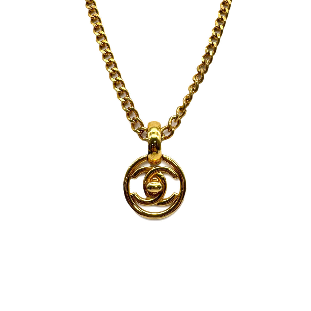 VINTAGE CHANEL TURN LOCK COCOMARK NECKLACE GOLD ACCESSORY 97P 90319146