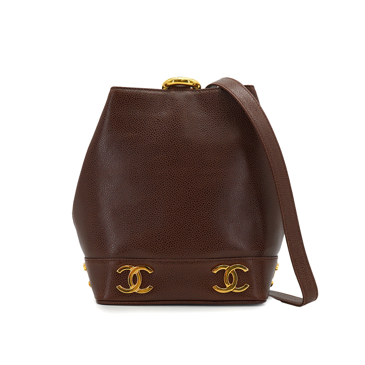 VINTAGE CHANEL TRIPLE COCO SHOULDER BAG BROWN CAVIAR SKIN GOLD HARDWARE 90331404