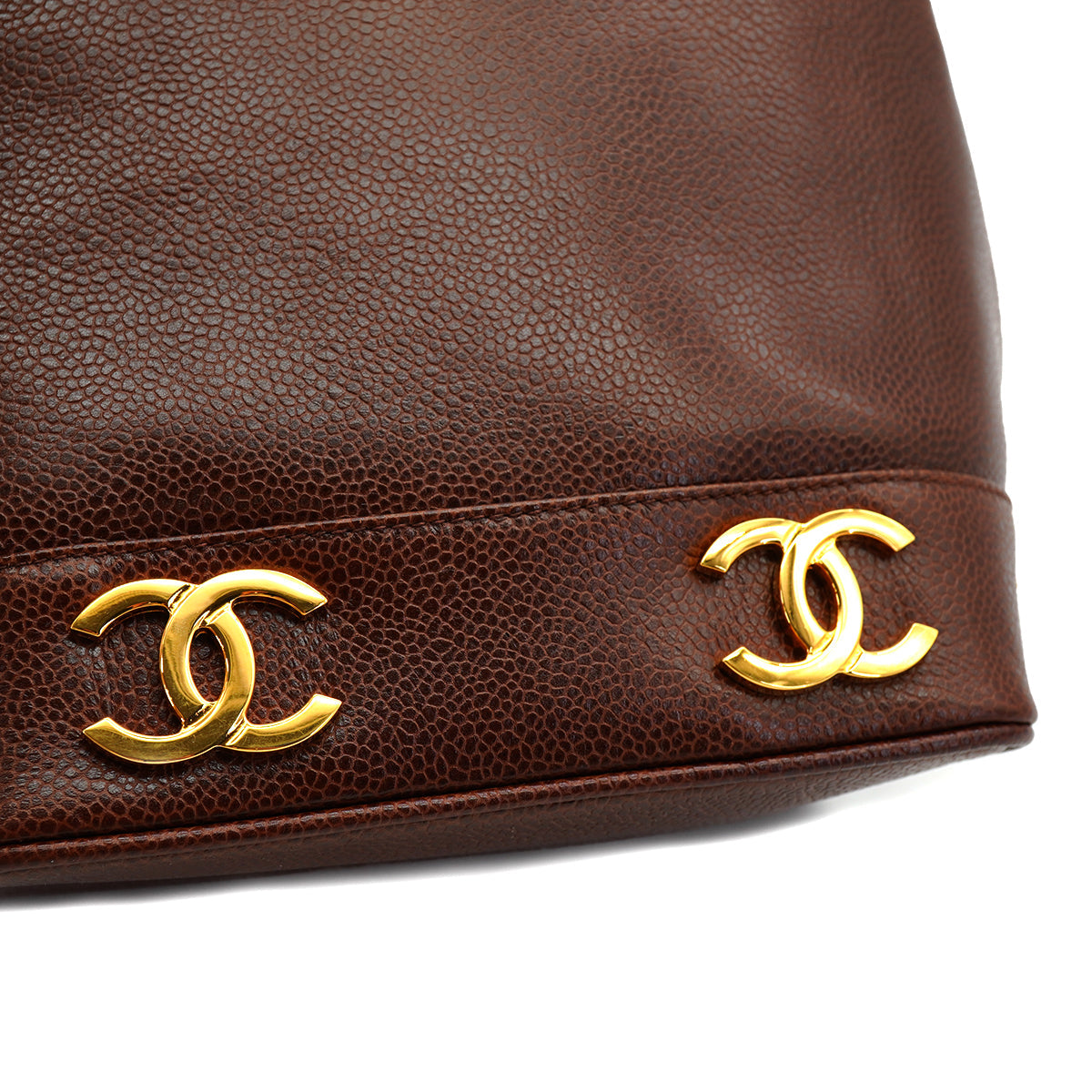 VINTAGE CHANEL TRIPLE COCO SHOULDER BAG BROWN CAVIAR SKIN GOLD HARDWARE 90331404
