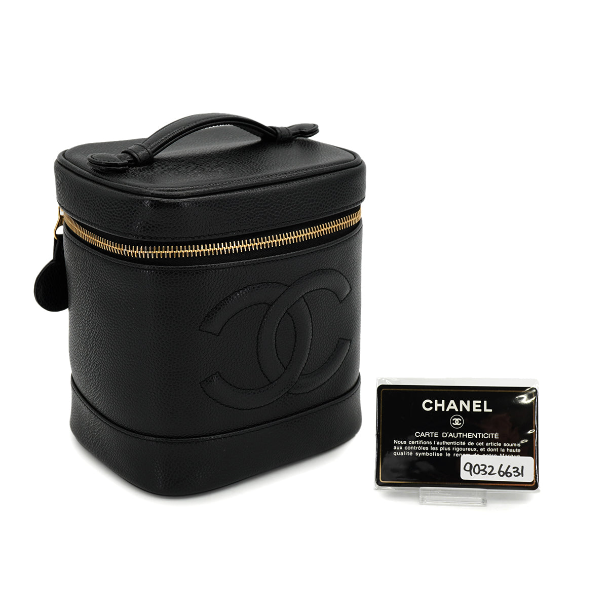 VINTAGE CHANEL VANITY HAND BAG BLACK CAVIAR SKIN 90326631