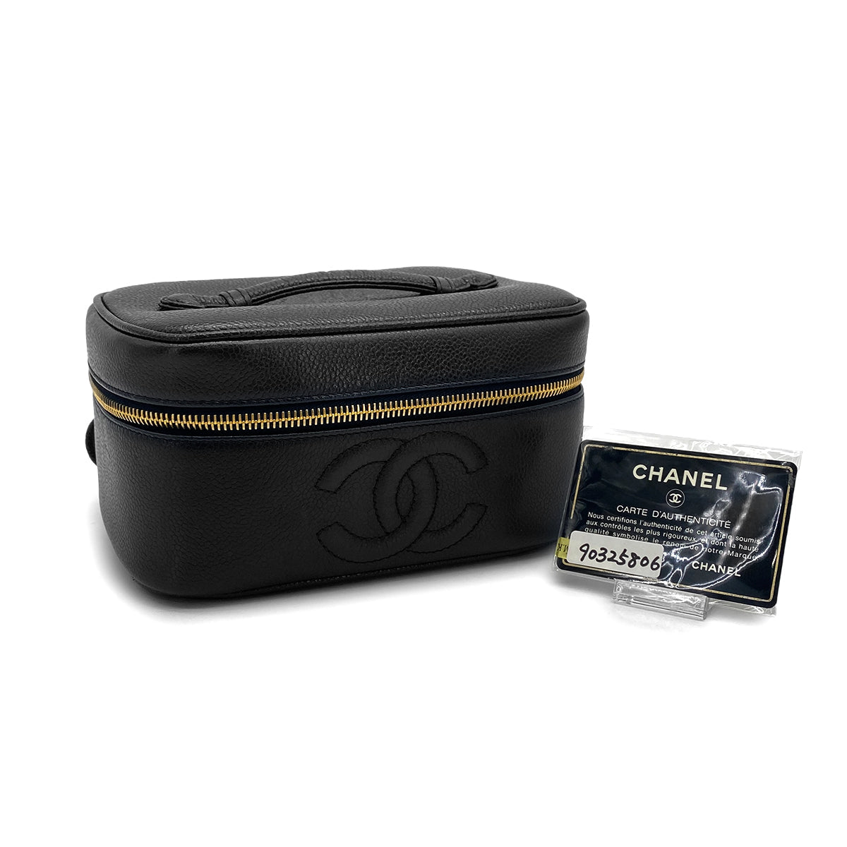 VINTAGE CHANEL VANITY HAND BAG BLACK CAVIAR SKIN 90325806