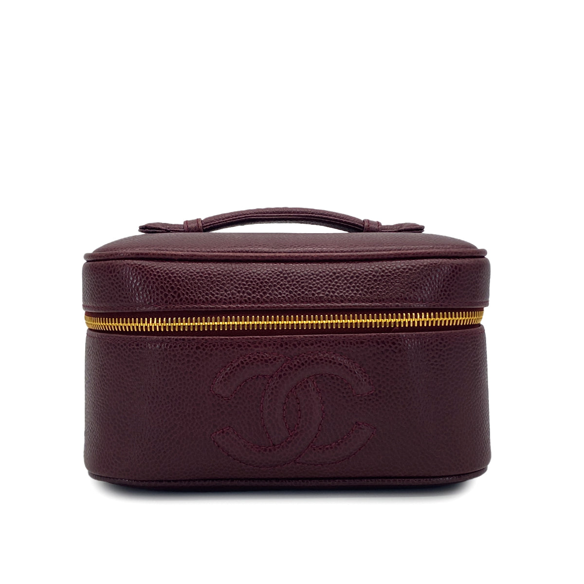 VINTAGE CHANEL VANITY HAND BAG BORDEAUX CAVIAR SKIN GOLD HARDWARE 90321625
