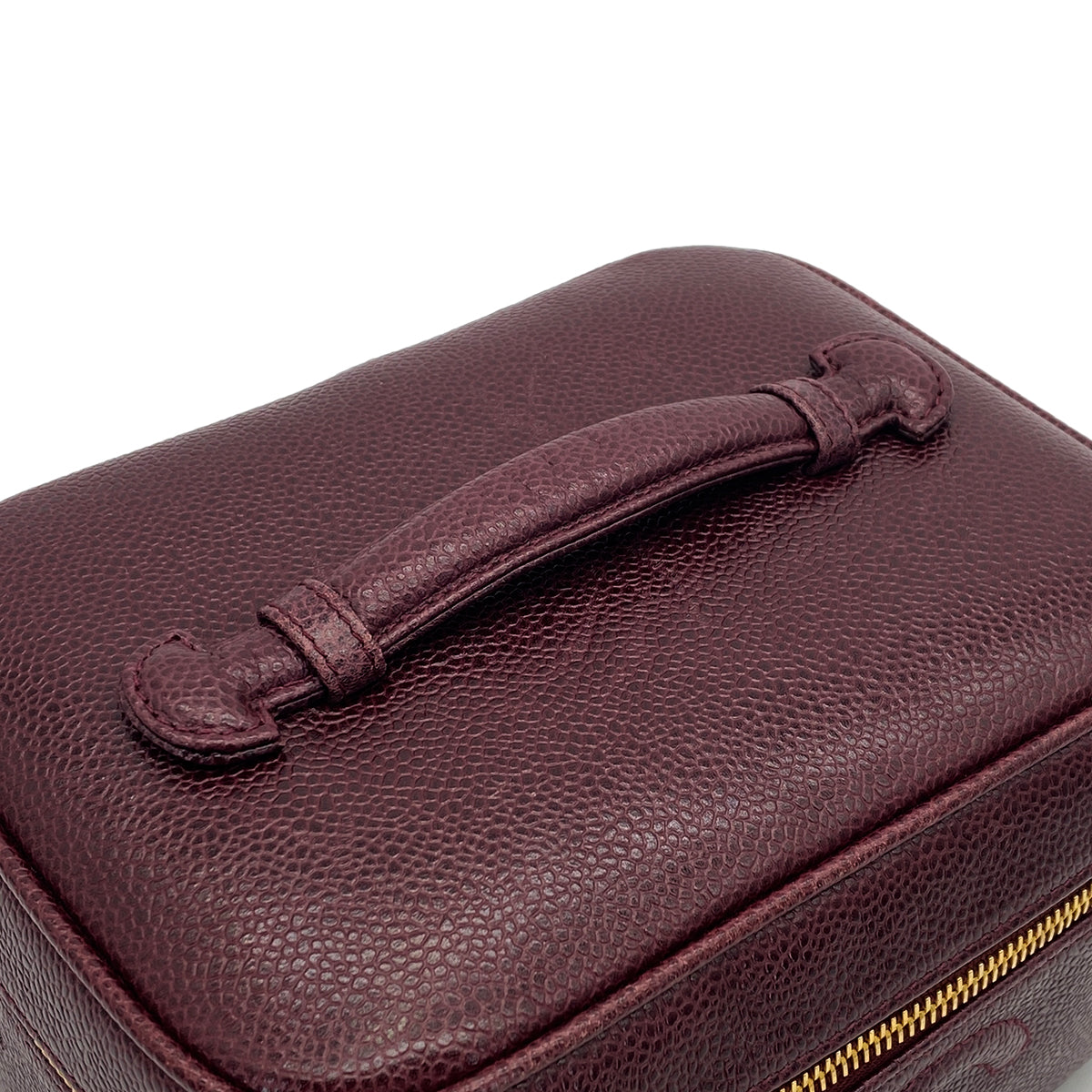 VINTAGE CHANEL VANITY HAND BAG BORDEAUX CAVIAR SKIN GOLD HARDWARE 90321625
